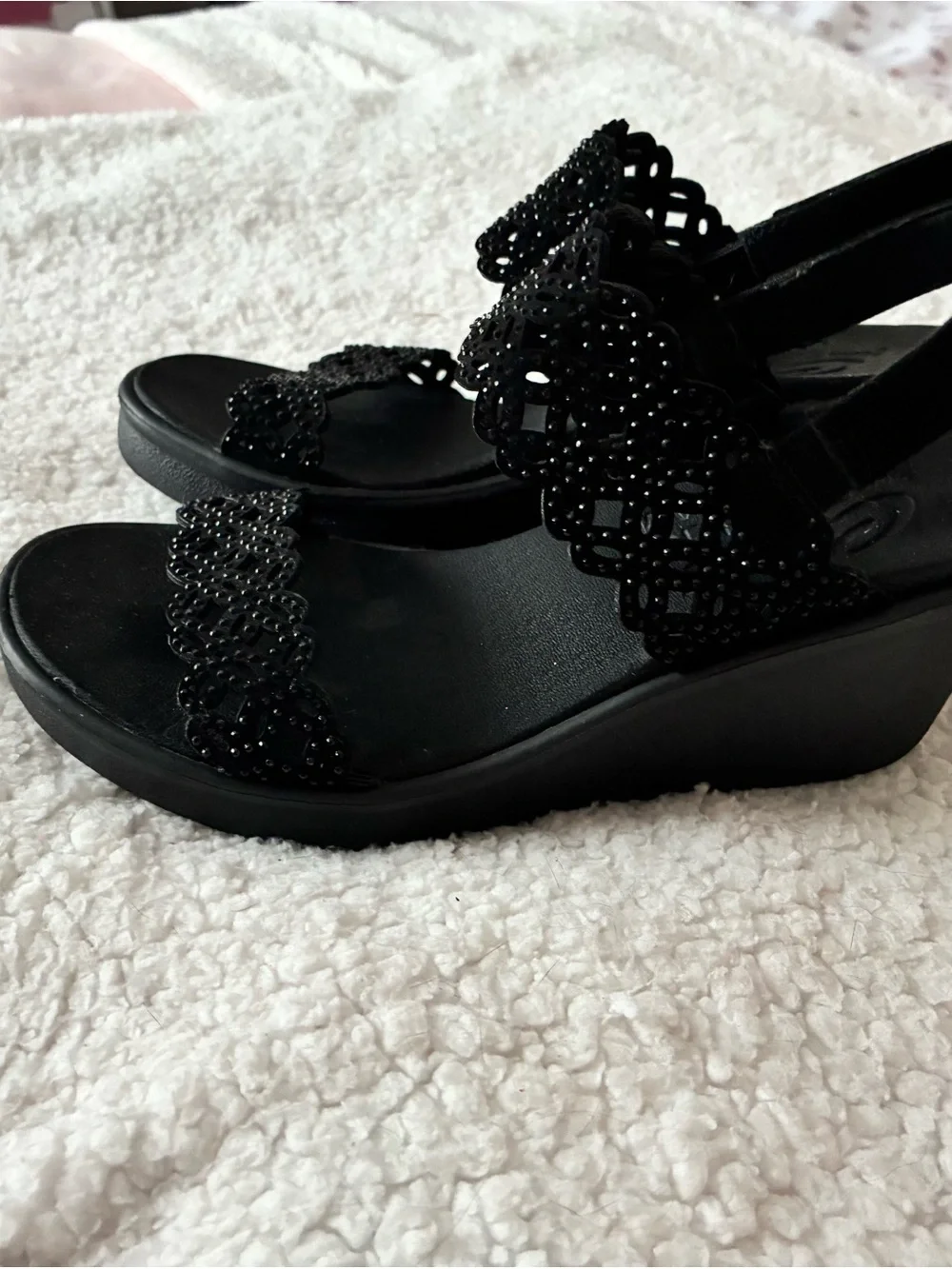 Sketchers Black Beaded Wedge Sandals